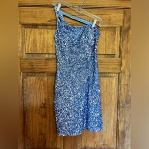 One Shoulder Open Back Blue Homecoming Dress